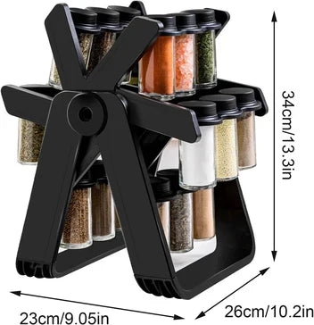 Premium 360° Rotating Spice Rack Organizer with 18 Glass Jars