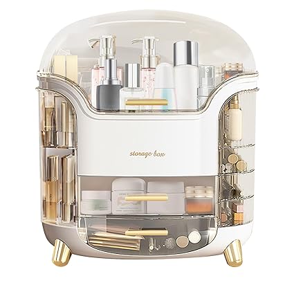 Luxury Makeup & Skincare Organizer Box with Lid & Drawers – Dustproof Waterproof Cosmetic Storage Case for Vanity, Bathroom & Dressing Table