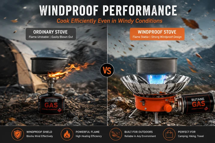 Mini Portable Gas Camping Stove – Windproof Butane Backpacking Burner with Auto Ignition, Compact Outdoor Cooking Stove for Camping, Hiking, Fishing, Backpacking & Travel