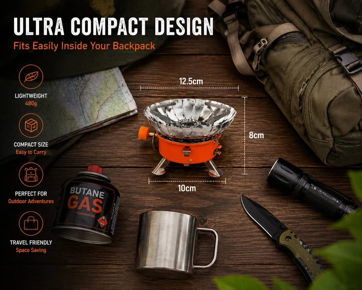 Mini Portable Gas Camping Stove – Windproof Butane Backpacking Burner with Auto Ignition, Compact Outdoor Cooking Stove for Camping, Hiking, Fishing, Backpacking & Travel