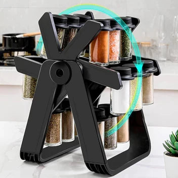 Premium 360° Rotating Spice Rack Organizer with 18 Glass Jars